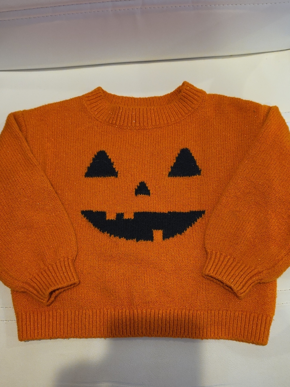 Old Navy Orange Knit Pumpkin Face Sweater, Size 2T
